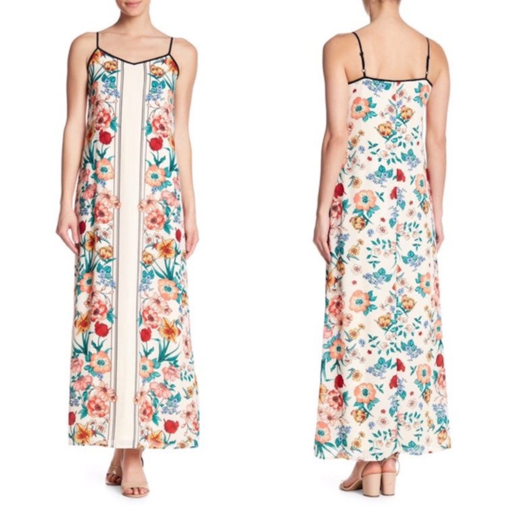 Nicole Miller Studio Ivory Floral Print Maxi Dress